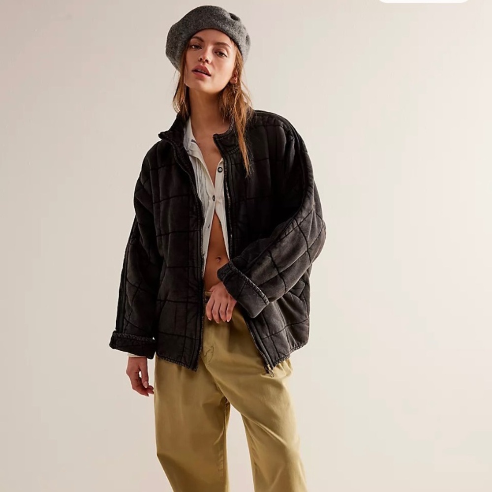 Free People Black Quilted Dolman Jacket
